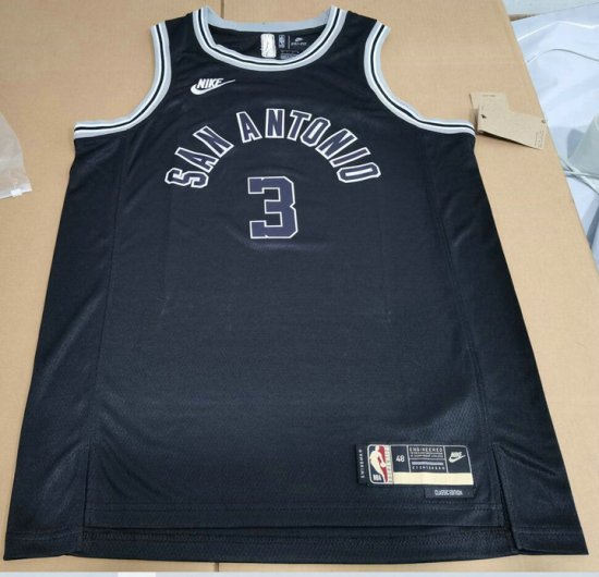 NBA 3 Johnson Spurs 22-23 Classic Maillot noir avec brodé logos